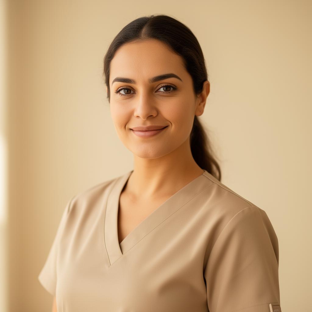 Thalia, fisioterapeuta, em retrato profissional